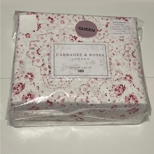 NWT Cabbages & Roses London QUEEN 4pc Sheet Set in New Penny-Raspberry Floral